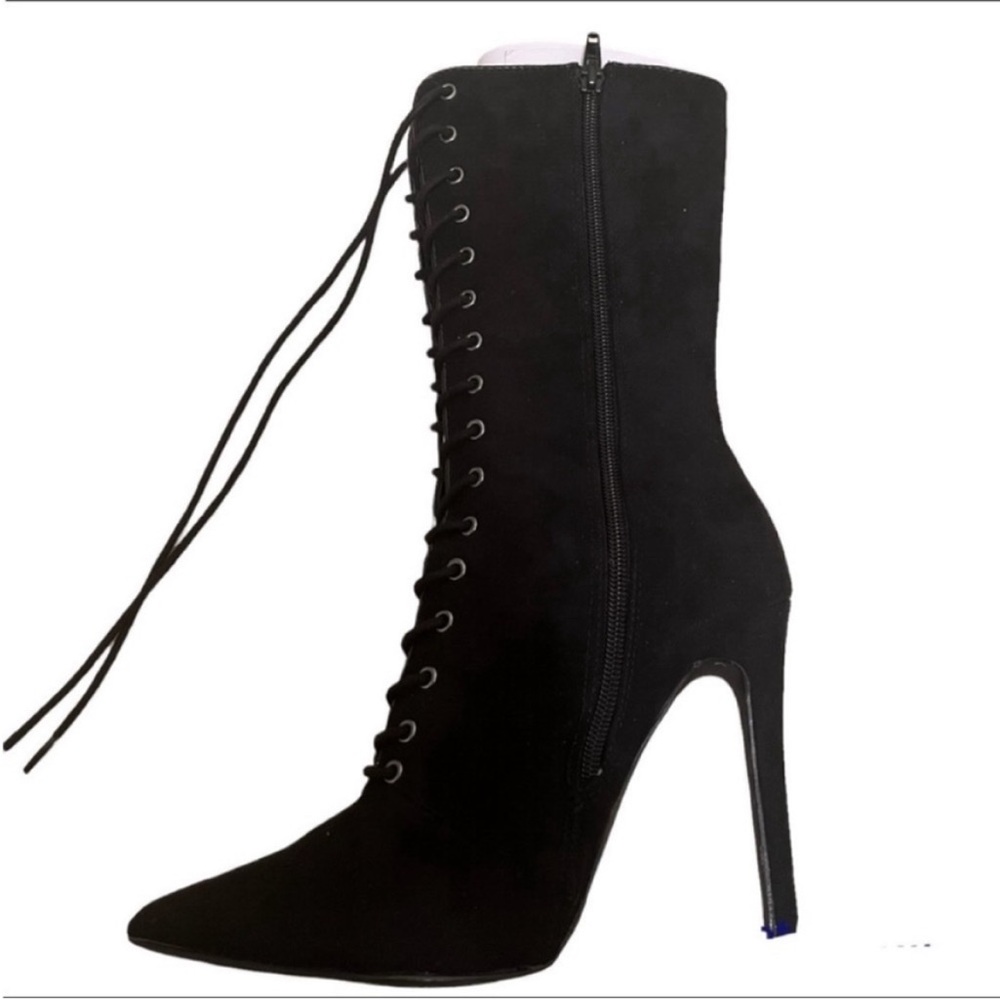 Black Lace-Up High Heel Boots